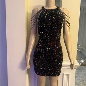 Elegant Black multi-color Sequin mini Dress